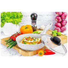 Сковорода глубокая 18 см ГАРМОНИЯ ВКУСА "Серый агат" С КРЫШКОЙ ф18, н/р, 33,5х19х10 см Elan Gallery