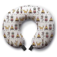 Дорожная (туристическая) подушка для шеи "Звери индейцы", для путешествий в самолете (машине) Ambesonne