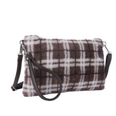 Сумка кросс-боди OrsOro, искусственный мех, клетка коричнево-бежевая