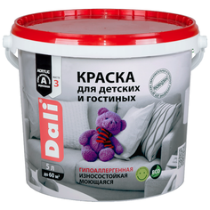 Краска акриловая DALI для детских и гостинных гипоаллергенная для детской моющаяся матовая супербелый 5 л