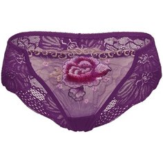 Le Cabaret Трусы слипы низкой посадки с вышивкой и кружевами Арелия, размер 40-46, глубокий фиолетовый/светло-розовый