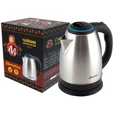 ЧАЙНИК ЭЛЕКТР. "МАТРЁНА" MA-001 1,8 Л (1/12) СТАЛЬ, КРЫШКА ГОЛУБАЯ