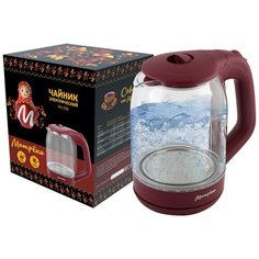 ЧАЙНИК ЭЛЕКТР. "МАТРЁНА" MA-006 1,8 Л (1/12) СТЕКЛО, ПЛАСТИК (ВИШНЕВЫЙ)