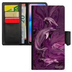 Чехол книжка на смартфон Huawei P20 Pro оригинальный дизайн Дельфины Нарвал Косатка Utaupia