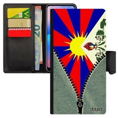 Чехол книжка на смартфон Samsung Galaxy A40, "Флаг Тибета на молнии" Страна Государственный Utaupia