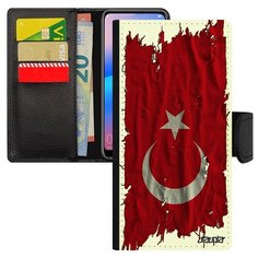 Чехол книжка на смартфон Samsung Galaxy A10, "Флаг Турции на ткани" Государственный Страна Utaupia