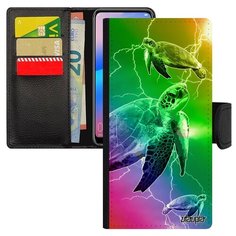 Чехол книжка на смартфон Хуавей P20 Про французский дизайн Черепаха Морская Большая Utaupia