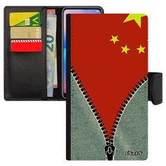 Чехол книжка на смартфон iPhone X, "Флаг Китая на молнии" Государственный Туризм Utaupia
