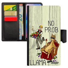 Чехол книжка на смартфон Эпл Айфон XS уникальный дизайн No prob lama Прикол Комикс Utaupia