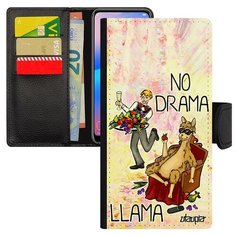 Чехол книжка на смартфон Хуавей P20 Лайт оригинальный дизайн No drama lama Лама драма Юмор Utaupia