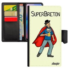 Чехол-книжка на смартфон Эпл Айфон 8 оригинальный дизайн Супербретонец Супергерой Шутка Utaupia