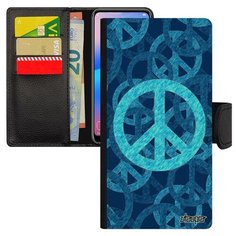 Чехол книжка на смартфон Самсунг Галакси A40 оригинальный дизайн Peace and Love Пацифизм Utaupia