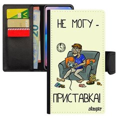 Чехол книжка на смартфон iPhone 7, "Не могу - у меня приставка!" Комикс Карикатура Utaupia