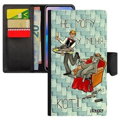 Чехол книжка на смартфон iPhone 7 Plus, "Не могу - сижу с котом!" Пародия Юмор Utaupia