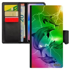 Чехол-книжка на смартфон Хуавей P20 Лайт французский дизайн Дельфины Морские Гринды Utaupia