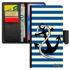 Чехол-книжка на смартфон Huawei P20 Lite оригинальный дизайн Якорь Тельняшка Пират Utaupia