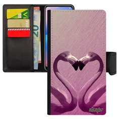 Чехол книжка на смартфон Эпл Айфон 7 Плюс уникальный дизайн Фламинго Любовь Самка Utaupia