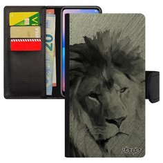 Чехол книжка на смартфон Самсунг Галакси S10Е оригинальный дизайн Лев Царь Африка Utaupia