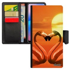 Чехол книжка на смартфон Хуавей P30 Лайт уникальный дизайн Фламинго Розовый Пара Utaupia