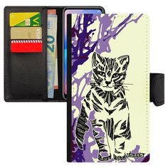 Чехол-книжка на смартфон Xiaomi mi 8 lite оригинальный дизайн Кот Дикий Тигристый Utaupia