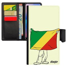 Чехол книжка на смартфон iPhone X, "Флаг Конго Браззавиль с руками" Туризм Государственный Utaupia
