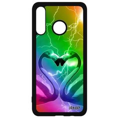 Чехол на смартфон P30 Lite, "Фламинго" Розовый Сердце Utaupia