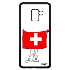 Чехол на смартфон Samsung Galaxy A8 2018, "Флаг Швейцарии с руками" Путешествие Туризм Utaupia