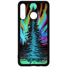 Чехол на смартфон Huawei P30 Lite, "Зимняя ель" Ночь Сияние Utaupia