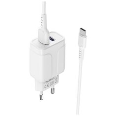 Сетевое зарядное устройство 2xUSB с кабелем USB Type-C Borofone BA37A Speedy - Белое