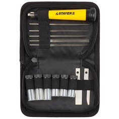 09145-H38 Набор STAYER Нож “MASTER” для точных работ в комплекте с лезвиями различной формы и надфилями. в чехле.38 предметов