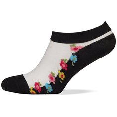 Укороченные женские носки с прозрачной вставкой и фигурными краями "Таинственный сад" Le Cabaret (черный; розовый; желтый) р-р 36-40 (1пара)