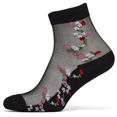Носки женские с вышивкой "Встреча под цветочным дождем" Le Cabaret (розовый; антрацитово-серый; красный) р-р 36-40, 1пара