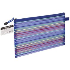 BRAUBERG Папка-конверт на молнии Stripes B5+, текстиль синий/голубой