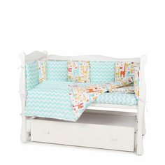 Бортик в кроватку 12 предметов (12 подушек-бортиков) AmaroBaby ЖИРАФИКИ (бирюз/оранж,поплин/бязь)