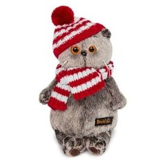 Мягкая игрушка Basik&Co Кот Басик в полосатой шапке с шарфом 19 см