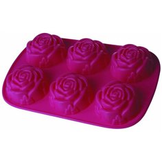 93-SI-FO-23 Ф-ма д/кексов 6 ячеек "Розочки" 28х18х3см Silicone Regent Inox