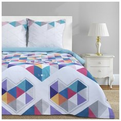 Постельное белье евростандарт Этель Геометрия любви, бязь, 70 х 70 см, белый/голубой