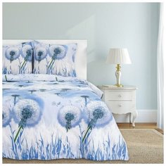 Постельное белье евростандарт Этель Одуванчики, бязь, 70 х 70 см, белый/голубой