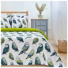 Постельное белье 2-спальное Этель Совушки, поплин, 70 х 70 см, белый/зеленый