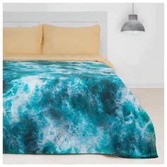 Постельное белье 1.5-спальное Этель Морская волна, мако-сатин, 50 х 70 см, бежевый/синий