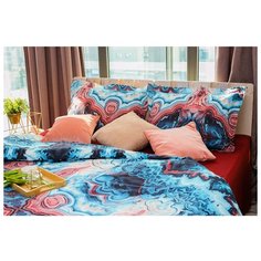 Постельное белье евростандарт Этель Агат, перкаль, 70 х 70 см, голубой/синий