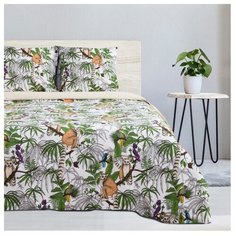 Постельное белье евростандарт Этель Лемуры, поплин, 70 х 70 см, бежевый/зеленый