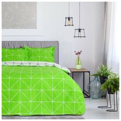 Постельное белье 2-спальное Этель Лайм, сатин, 50 х 70 см, зеленый/белый