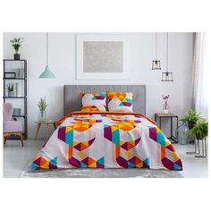 Постельное белье 2-спальное Этель Орфизм, перкаль, 70 х 70 см, белый/красный/желтый