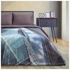 Постельное белье семейное Этель Big city, мако-сатин, 50 х 70 см, синий/коричневый