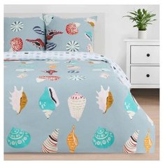 Постельное белье 2-спальное Этель Sea shell, поплин, 70 х 70 см, голубой