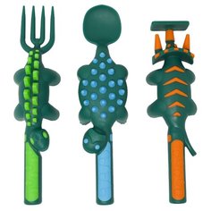 Набор столовых приборов Constructive Eating "Динозавры", 3 предмета, цвет зеленый