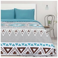 Постельное белье семейное Этель Масаи, мако-сатин, 50 х 70 см, бирюзовый