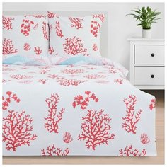 Постельное белье семейное Этель Sea caress, бязь, 70 х 70 см, белый/красный
