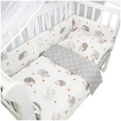 Бортик в кроватку на молнии (4 подушки-бортика) AmaroBaby Крошка Eжик, белый/серый (поплин)
